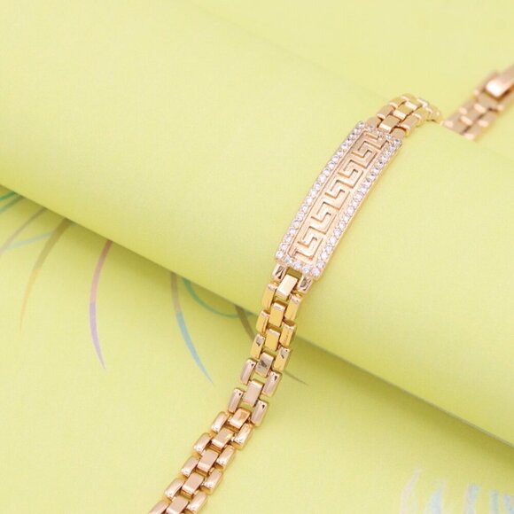 "Rose Gold Bracelet with Greek Key Design and Crystal Border, XPBL0950 - Picture 4 of 12